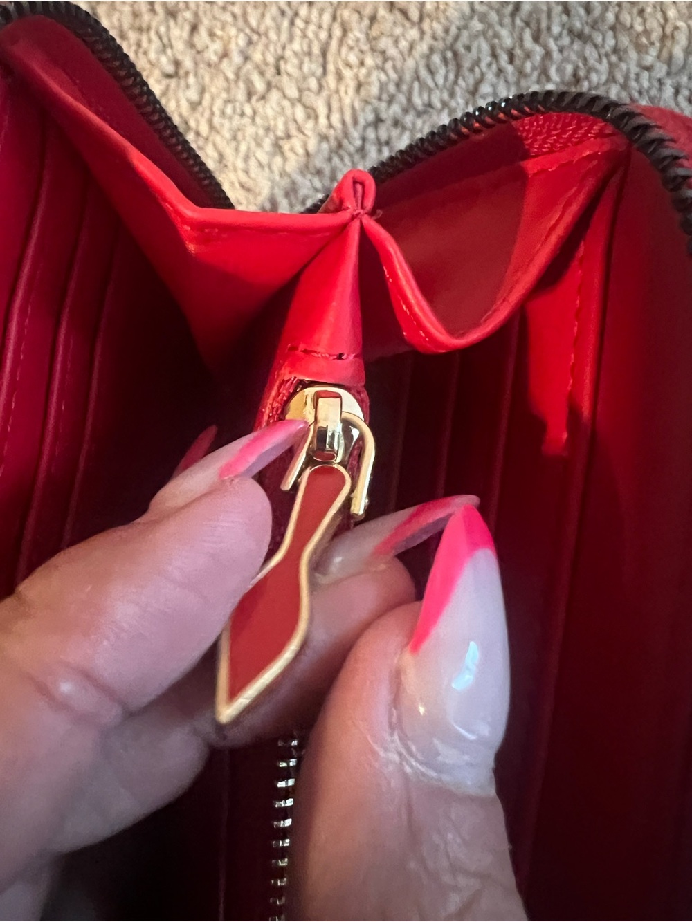 Christian Louboutin Red Pebbled Leather Studded Zip Wallet - Picture 7 of 11